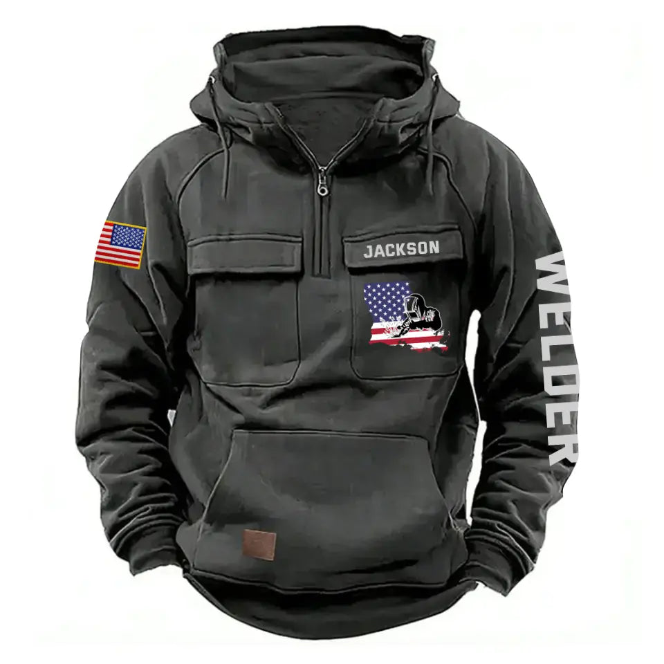 Personalized US State Flag Welder Working American Retro Hooded Sweatshirt Printed KVH241665