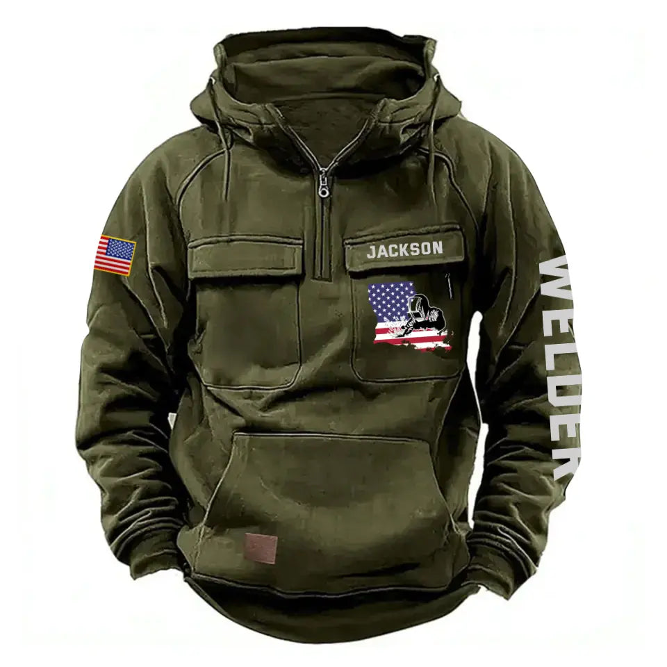 Personalized US State Flag Welder Working American Retro Hooded Sweatshirt Printed KVH241665
