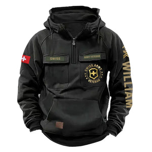 Personalized Swiss Army Veteran Rank Gold & Logo American Retro Hooded Sweatshirt Printed KVH241669