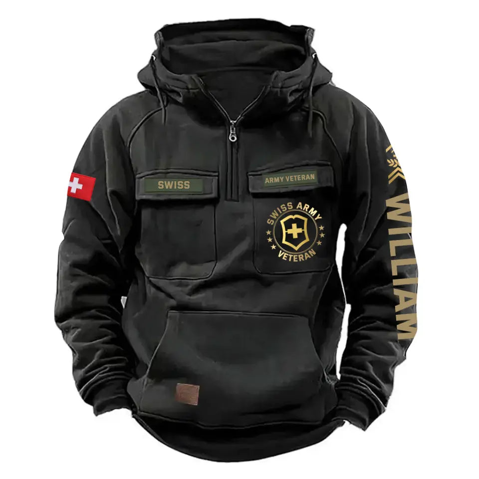 Personalized Swiss Army Veteran Rank Gold & Logo American Retro Hooded Sweatshirt Printed KVH241669