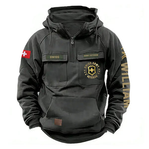 Personalized Swiss Army Veteran Rank Gold & Logo American Retro Hooded Sweatshirt Printed KVH241669