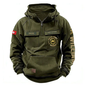 Personalized Swiss Army Veteran Rank Gold & Logo American Retro Hooded Sweatshirt Printed KVH241669