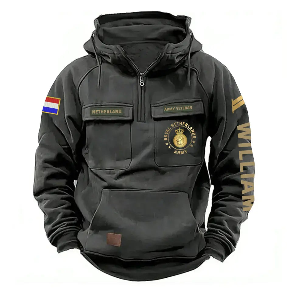 Personalized Netherlands Army Veteran Rank Gold & Logo American Retro Hooded Sweatshirt Printed KVH241669