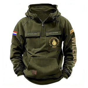 Personalized Netherlands Army Veteran Rank Gold & Logo American Retro Hooded Sweatshirt Printed KVH241669