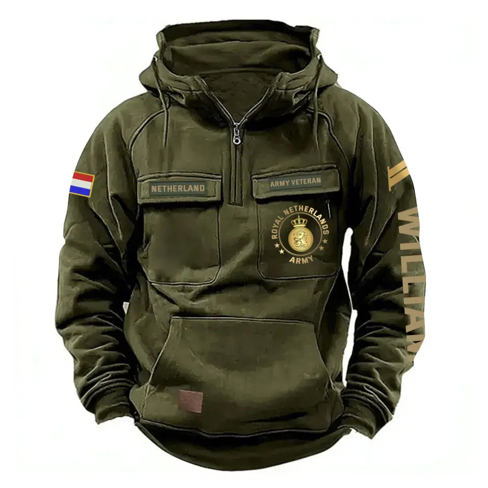 Personalized Netherlands Army Veteran Rank Gold & Logo American Retro Hooded Sweatshirt Printed KVH241669