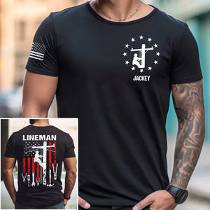 Personalized Lineman Lineworker US Flag T-shirt Printed HN241679