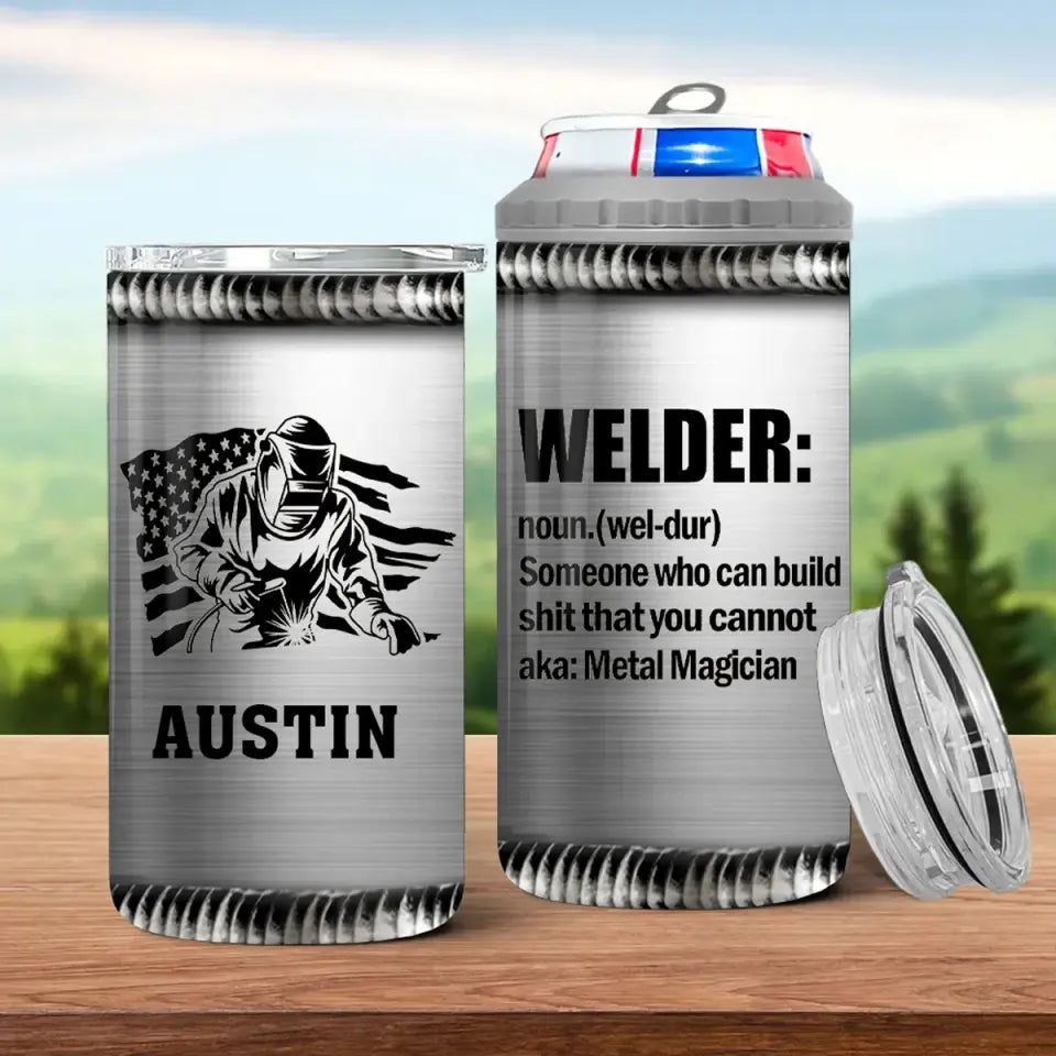 Personalized US Welder Working US Flag Can Cooler 16oz Printed VQ241685