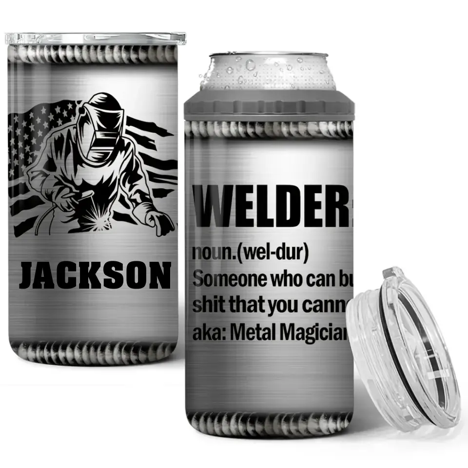 Personalized US Welder Working US Flag Can Cooler 16oz Printed VQ241685