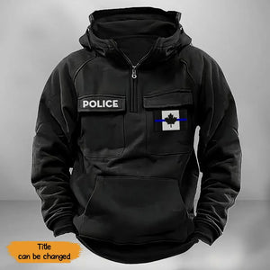 Personalized Canadian Police Flag Thin Blue Line American Retro Hooded Sweatshirt Printed QTKH241686