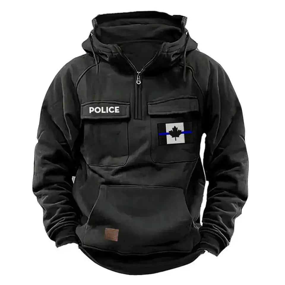 Personalized Canadian Police Flag Thin Blue Line American Retro Hooded Sweatshirt Printed QTKH241686