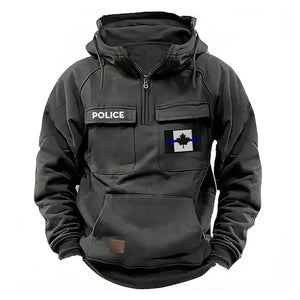 Personalized Canadian Police Flag Thin Blue Line American Retro Hooded Sweatshirt Printed QTKH241686