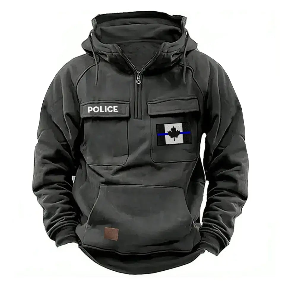 Personalized Canadian Police Flag Thin Blue Line American Retro Hooded Sweatshirt Printed QTKH241686