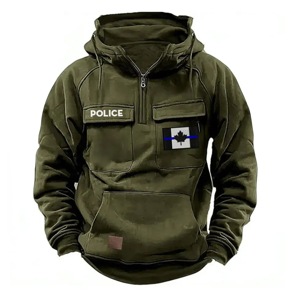 Personalized Canadian Police Flag Thin Blue Line American Retro Hooded Sweatshirt Printed QTKH241686