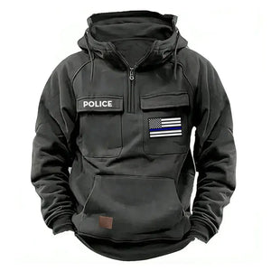 Personalized US Police Flag Thin Blue Line American Retro Hooded Sweatshirt Printed QTKH241686