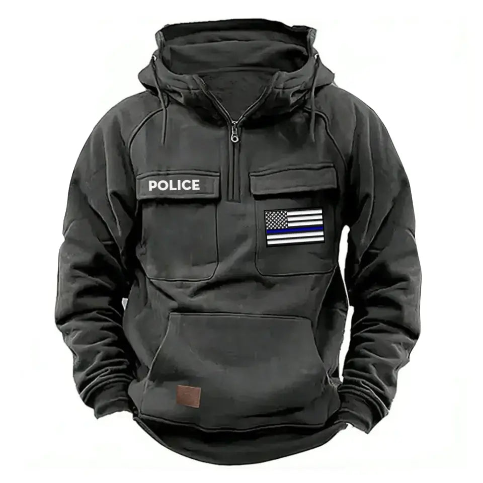 Personalized US Police Flag Thin Blue Line American Retro Hooded Sweatshirt Printed QTKH241686
