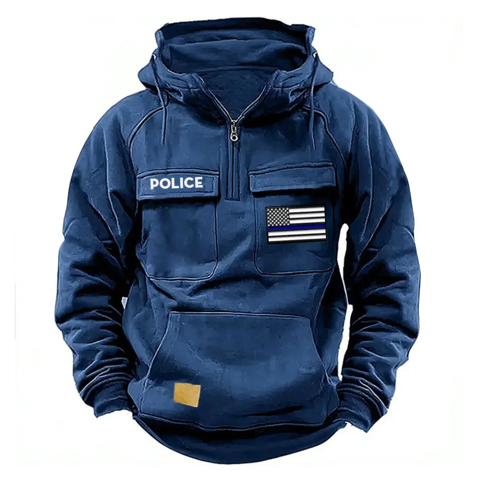 Personalized US Police Flag Thin Blue Line American Retro Hooded Sweatshirt Printed QTKH241686