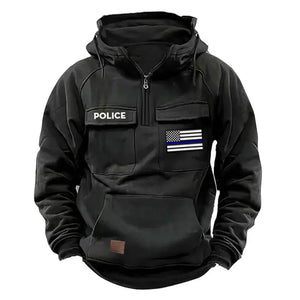 Personalized US Police Flag Thin Blue Line American Retro Hooded Sweatshirt Printed QTKH241686