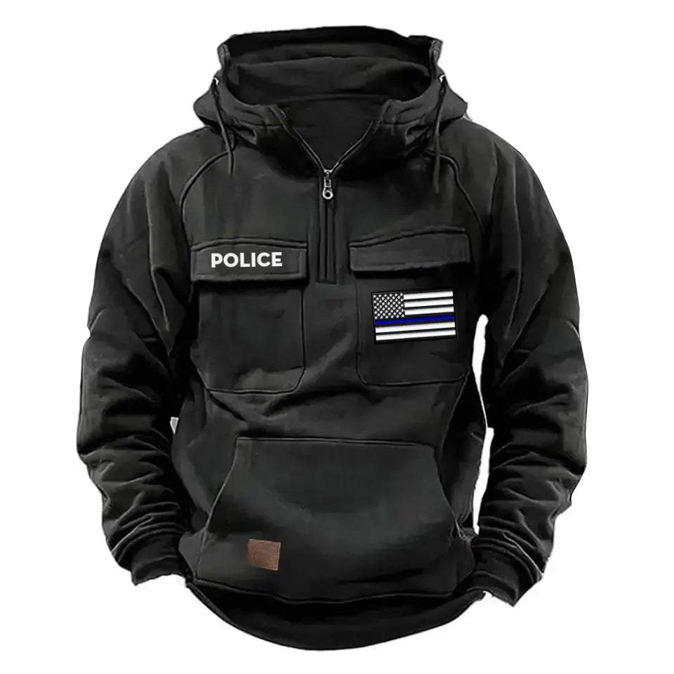 Personalized US Police Flag Thin Blue Line American Retro Hooded Sweatshirt Printed QTKH241686