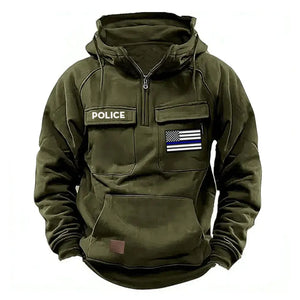 Personalized US Police Flag Thin Blue Line American Retro Hooded Sweatshirt Printed QTKH241686