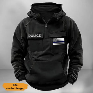 Personalized US Police Flag Thin Blue Line American Retro Hooded Sweatshirt Printed QTKH241686