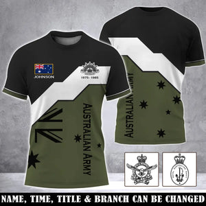 Personalized Australian Veteran Logo Australia Flag Custom Name & Time 3D T-shirt Printed LVA241687