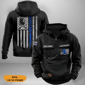 Personalized Welder US Flag Blue Line
American Retro Hooded Sweatshirt Printed KVH241697
