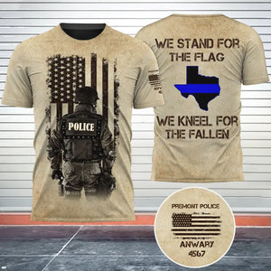 Personalized We Stand For The Flag We Kneel For The Fallen US State Police Flag 3D T-shirt Printed AHHN241698