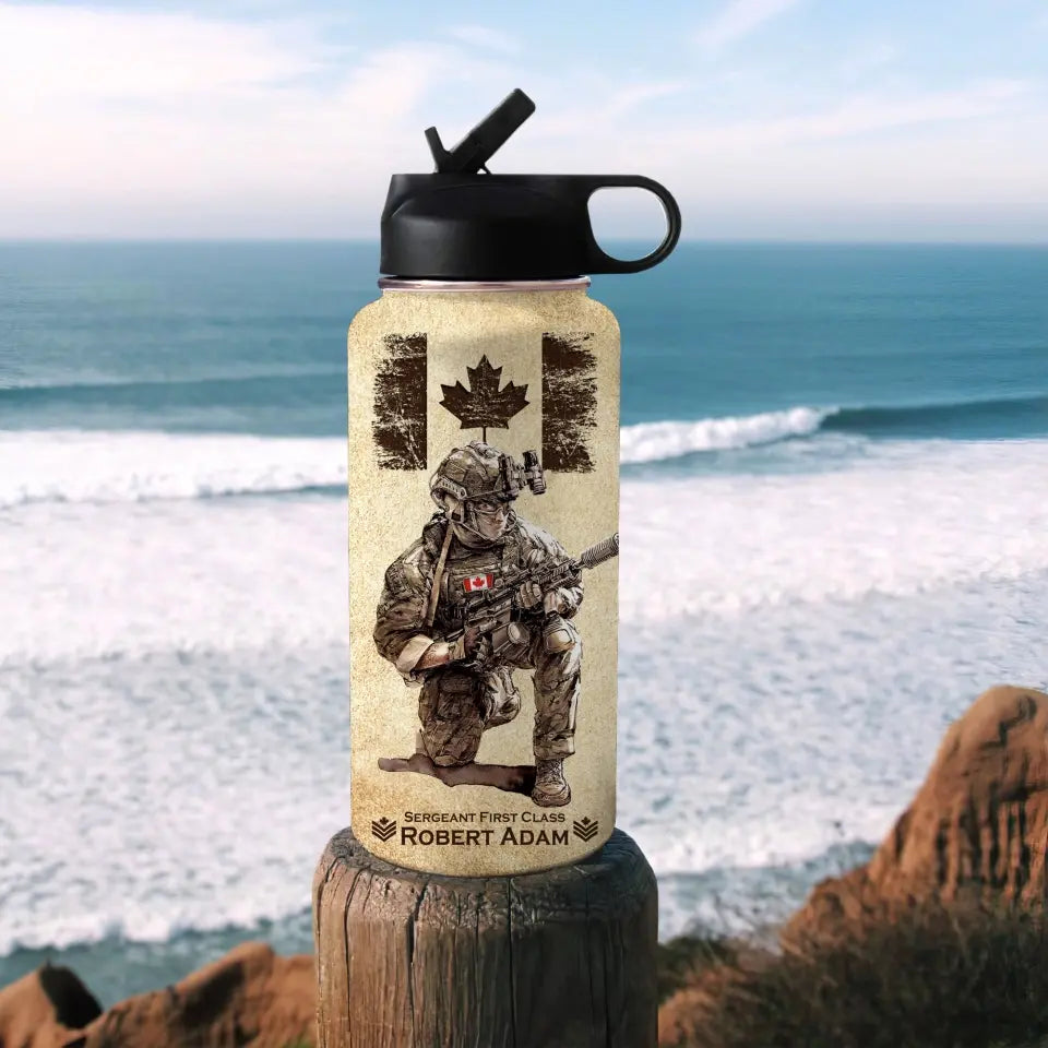 Personalized Canadian Veteran Logo Custom Name, Rank & Time Water Bottle 3D Printed AHVA241701