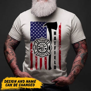 Personalized US Firefighter US Flag T-shirt Printed QTHN241722
