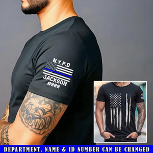 Personalized US Police Department & Name US Flag Blue Line T-shirt Printed VQ241723