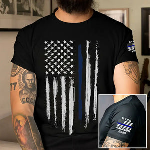 Personalized US Police Department & Name US Flag Blue Line T-shirt Printed VQ241723