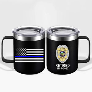 Personalized US Police Badge US Flag Bule Line Laser Handle Cup Printed KVH241735