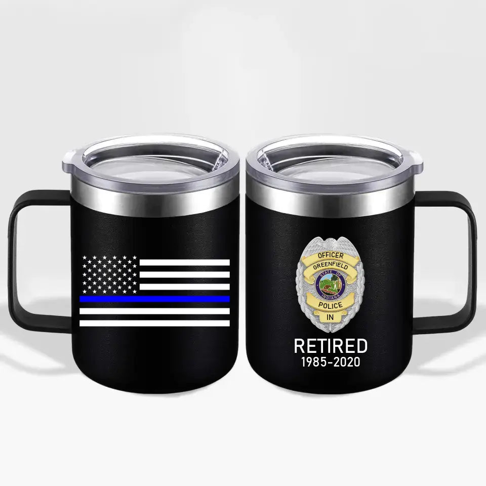 Personalized US Police Badge US Flag Bule Line Laser Handle Cup Printed KVH241735