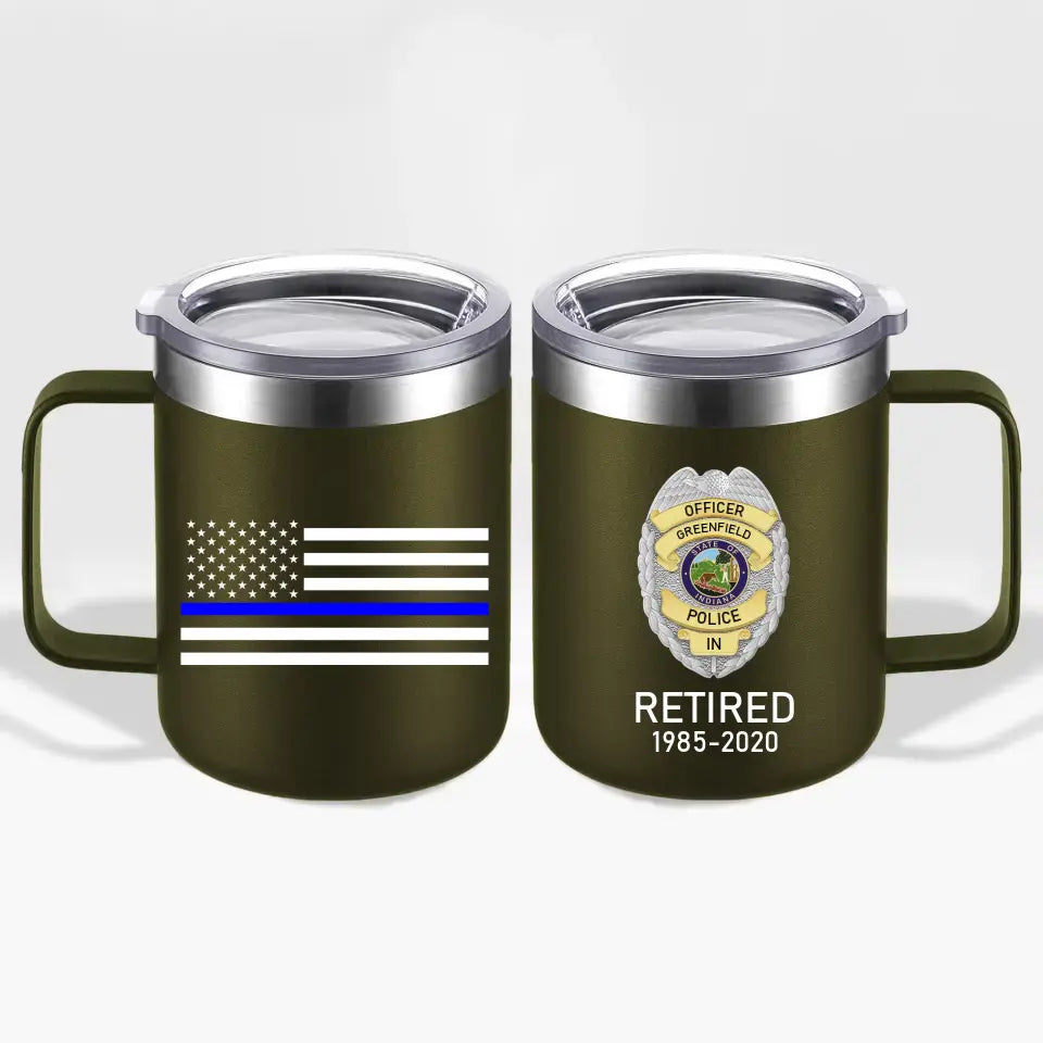 Personalized US Police Badge US Flag Bule Line Laser Handle Cup Printed KVH241735