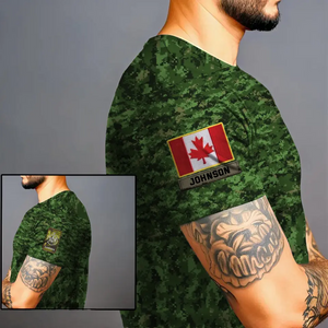 Personalized Canadian Veteran Camo Canada Flag Custom Rank & Name 3D T-shirt Printed VQ241726