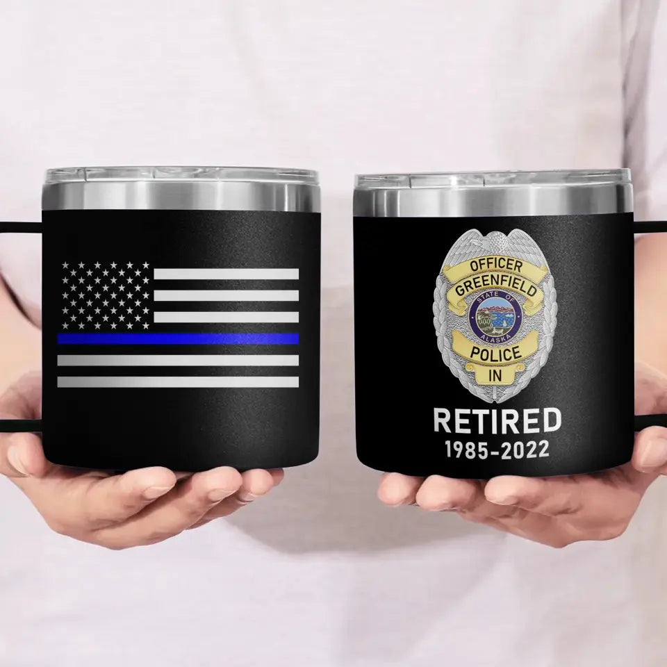 Personalized US Police Badge US Flag Bule Line Laser Handle Cup Printed KVH241735