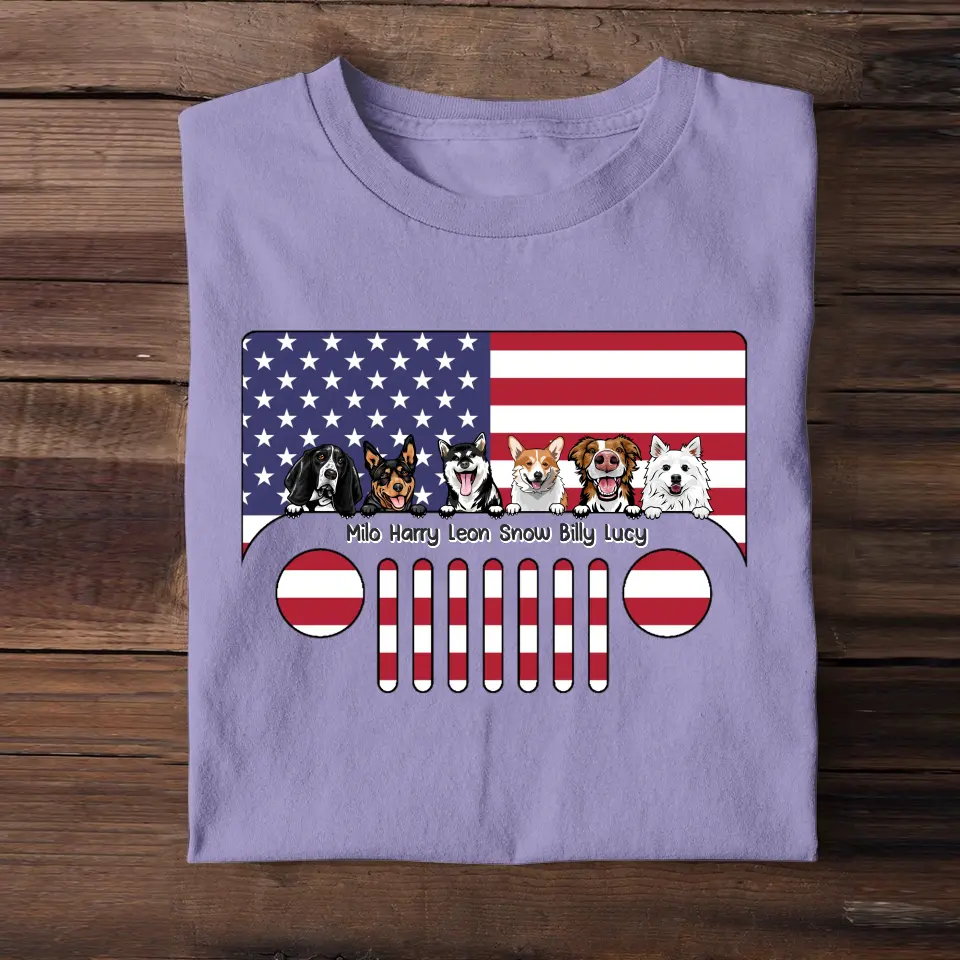 Personalized Dogs with Names Jeep US Flag T-shirt Printed VQ241746