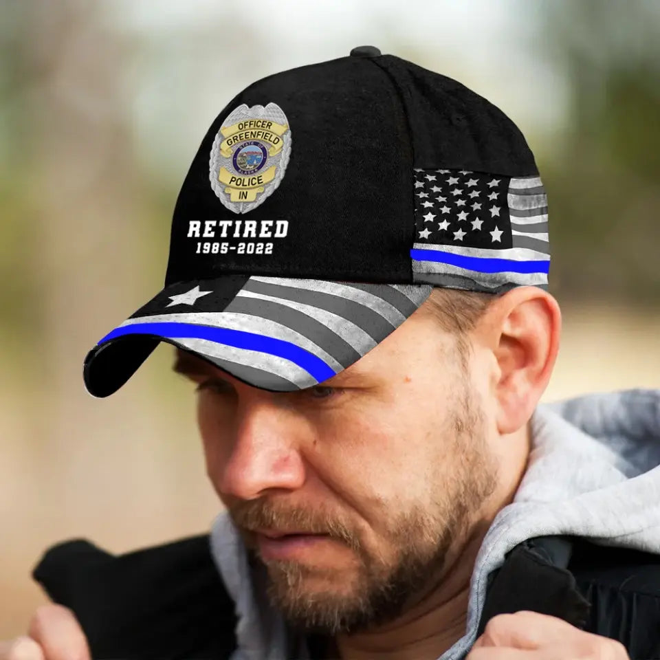 Personalized Retired Police US Badge US Police Flag Cap 3D Printed KVH241747