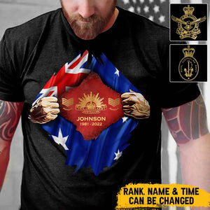 Personalized Australian Veteran Logo Australia Flag Custom Rank & Name T-shirt Printed LVA241749