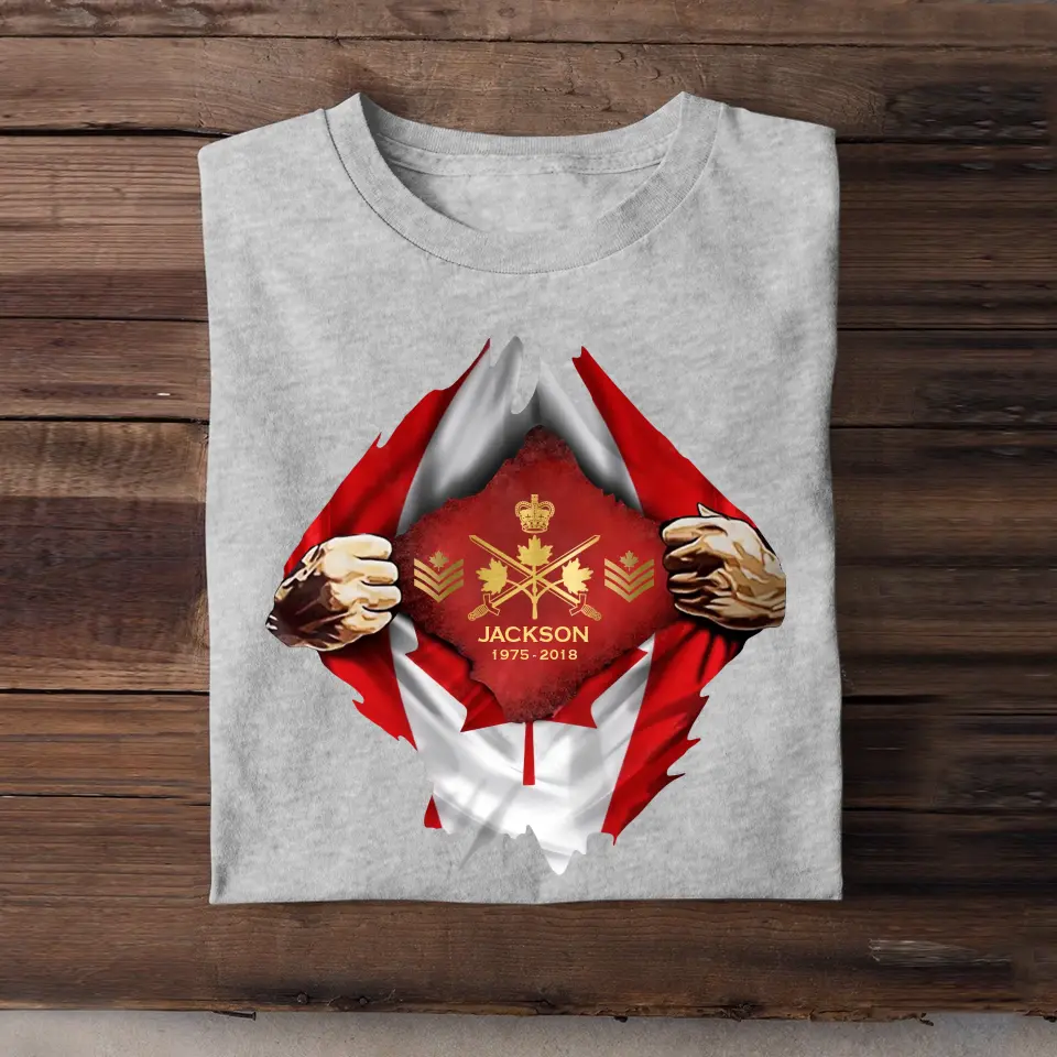 Personalized Canadian Veteran Logo Canada Flag Custom Rank & Name T-shirt Printed LVA241749