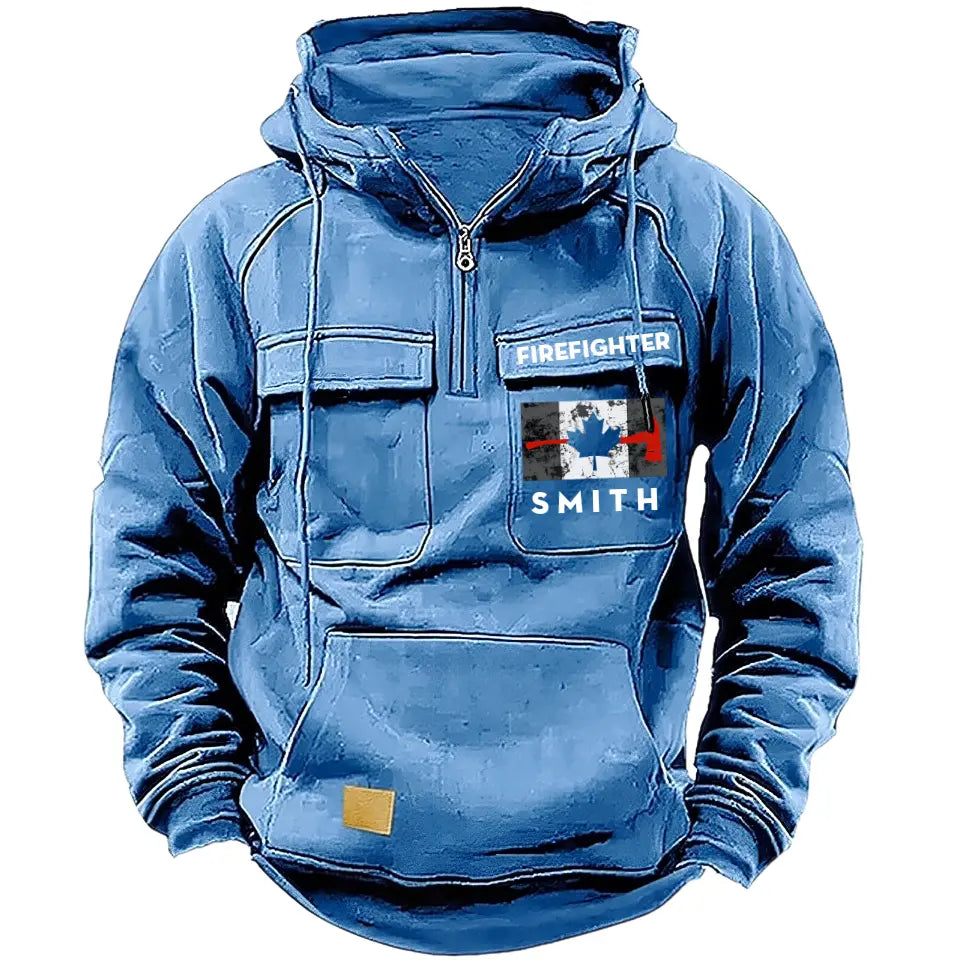 Personalized Canadian Firefighter Flag Custom Name American Retro Hooded Sweatshirt Printed QTKH241759