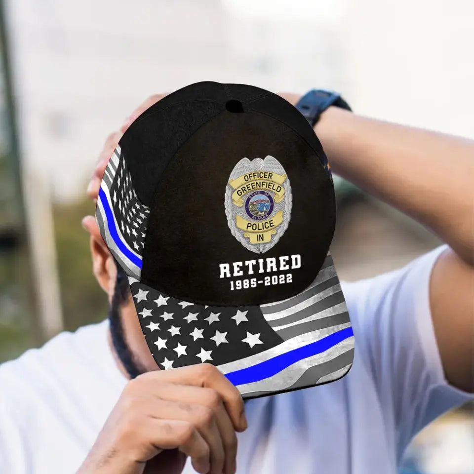 Personalized Retired Police US Badge US Police Flag Cap 3D Printed KVH241747