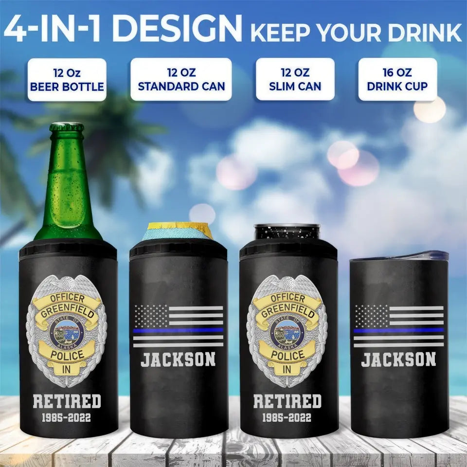 Personalized US Police Badge & Service Time Retired Police Officer Can Cooler 16oz Printed KVH241756