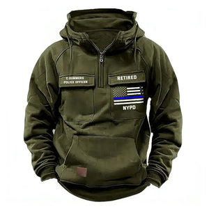 Personalized Retired US Police Department US Police Flag Blue Line American Retro Hooded Sweatshirt Printed QTHN241766