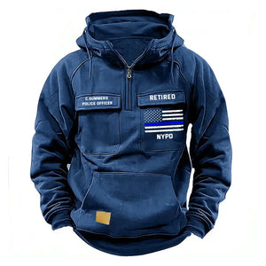 Personalized Retired US Police Department US Police Flag Blue Line American Retro Hooded Sweatshirt Printed QTHN241766