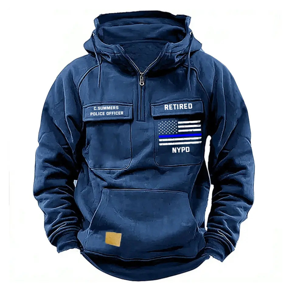 Personalized Retired US Police Department US Police Flag Blue Line American Retro Hooded Sweatshirt Printed QTHN241766