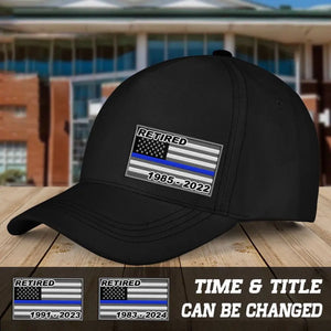 Personalized Retired US Police Blue Line Custom Time Black Cap Printed QTVA241769