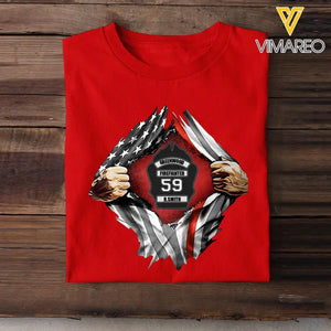 Personalized US Firefighter Hand Tear Flag Custom Name & ID Number T-shirt Printed LVA241772