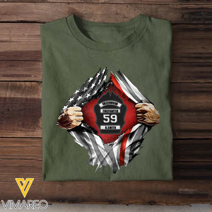 Personalized US Firefighter Hand Tear Flag Custom Name & ID Number T-shirt Printed LVA241772