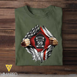 Personalized US Firefighter Hand Tear Flag Custom Name & ID Number T-shirt Printed LVA241772